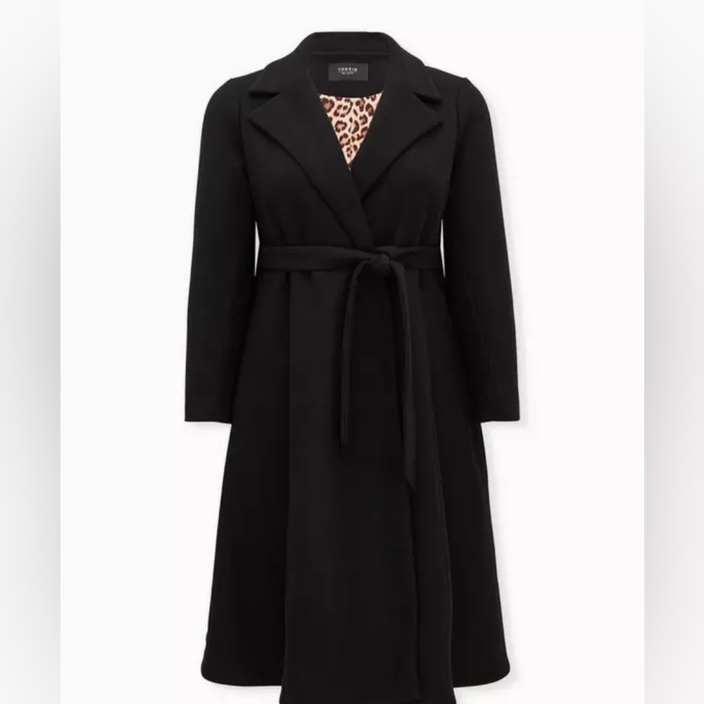 Torrid Wool Tie-Front Fit And Flare Coat Black Lining